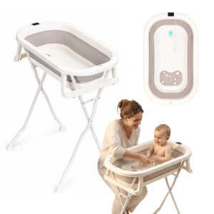Foldable baby bathtub on stand with drain and LCD thermometer ECOTOYS