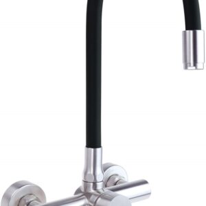 Wall-mounted kitchen faucet with bent spout