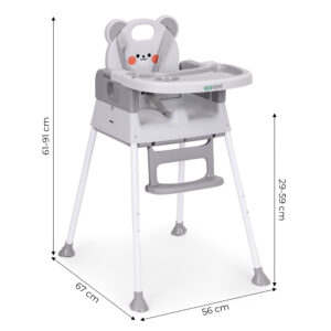 Vaikiška maitinimo kėdutė 3-in-1 su dvigubu padėklu ir 5 taškų saugos diržais, pilka ECOTOYS - Image 10