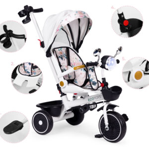 Tricycle stroller for children with swivel seat, push handle, and canopy, ECOTOYS - Image 10