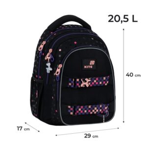 Mokyklinė kuprinė K26-8001M-1, juoda/rožinė, 29x17x40 cm - Image 3