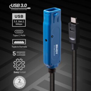 Lindy 43380 USB kabelis USB 3.2 Gen 1 (3.1 Gen 1) 5 m USB C USB A Juoda - Image 2