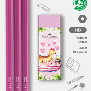 Pieštukų rinkinys Faber-Castell 1111 HB, 3 pieštukai, drožtukas ir trintukas, įvairių spalvų - Image 4