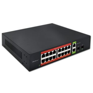 Qoltec 52292 Gigabito Ethernet PoE komutatorius | 16x RJ45 | 2x RJ45 Uplink | 2x SFP | 1000 Mb/s