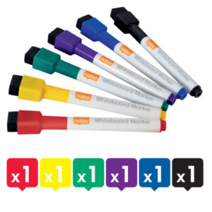 Žymekliai baltai lentai Nobo Mini rinkinys su trintuku, 6 spalvos - Image 5