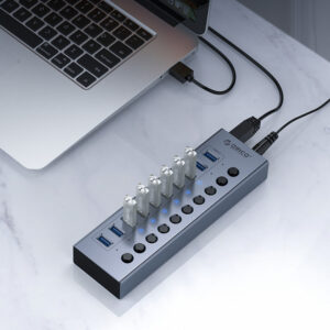 Orico BT2U3-16AB Hub 16x USB-A 3.0 with switches - pilkos spalvos - Image 4