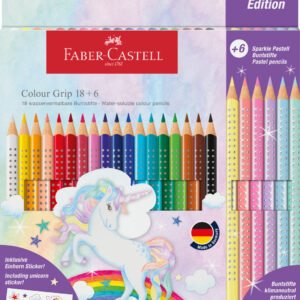 Spalvoti pieštukai Faber-Castell Colour Grip Unicorn 18 +6 sparkle pastell spalvos