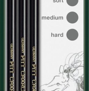 Medžio anglies pieštukų rinkinys Faber-Castell PITT, S, M, H, 3vnt
