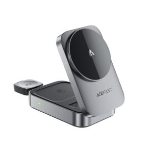 Acefast E22 3-in-1 Wireless Inductive Charging Station, MagSafe Compatible - pilkos spalvos