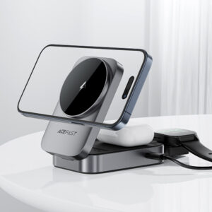 Acefast E22 3-in-1 Wireless Inductive Charging Station, MagSafe Compatible - pilkos spalvos - Image 5