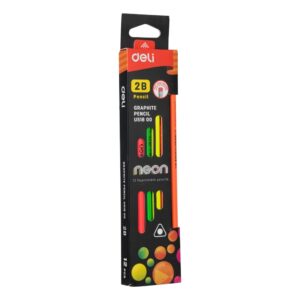 Grafitinis pieštukas Deli Neon, 2B, neoninių spalvų, su trintuku - Image 4