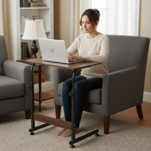 Mobile laptop table – side desk for armchair and sofa in dark walnut finish, ModernHome - Image 2
