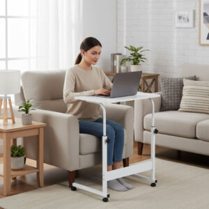 Mobile laptop table – side desk for armchair and sofa in white color, ModernHome - Image 2