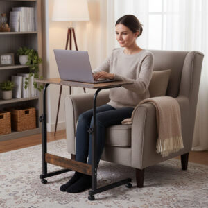 Mobile laptop table – side desk for armchair in aged walnut finish, ModernHome - Image 2