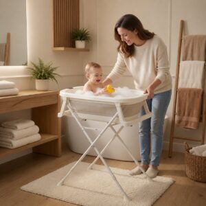 Foldable baby bathtub on stand with drain and LCD thermometer ECOTOYS - Image 2