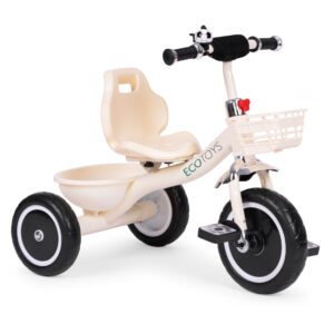 Tricycle with non-slip grips, bell, basket, beige, ECOTOYS - Image 2