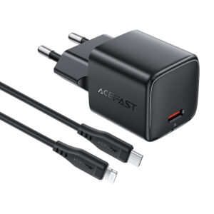 Acefast A118 30W GaN USB-C Wall Charger with 1.2m USB-C to Lightning Cable - juodos spalvos - Image 2