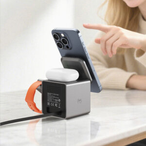 Acefast E34 22.5W 3-in-1 inductive charger with built-in cable for smartphone and smartwatch - pilkos spalvos - Image 7