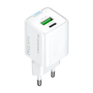 Wozinsky WWC-35W GaN USB-A + USB-C Wall Charger - baltos spalvos