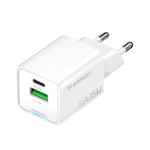Wozinsky WWC-35W GaN USB-A + USB-C Wall Charger - baltos spalvos - Image 2