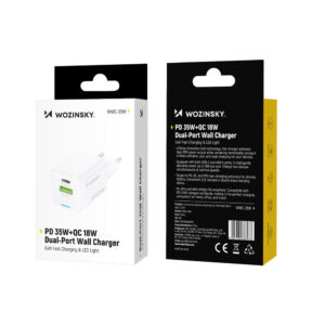 Wozinsky WWC-35W GaN USB-A + USB-C Wall Charger - baltos spalvos - Image 4