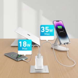 Wozinsky WWC-35W GaN USB-A + USB-C Wall Charger - baltos spalvos - Image 7