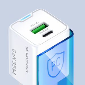 Wozinsky WWC-35W GaN USB-A + USB-C Wall Charger - baltos spalvos - Image 9