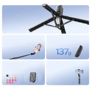 Selfie stick Orico SPN100 1/4" tripod for phone camera with 360 degree rotation Bluetooth 5.2 - juodos spalvos - Image 3