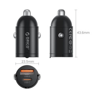 Orico MiniRing 30W USB-A + USB-C automobilinis įkroviklis - juodos spalvos - Image 2