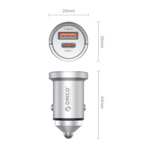 Orico MiniRing Pro 45W USB-A + USB-C automobilinis įkroviklis - sidabro spalvos - Image 2