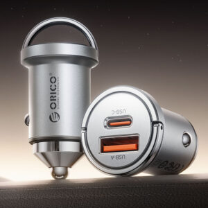 Orico MiniRing Pro 45W USB-A + USB-C automobilinis įkroviklis - sidabro spalvos - Image 3