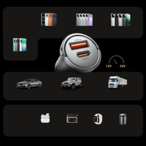 Orico MiniRing Pro 45W USB-A + USB-C automobilinis įkroviklis - sidabro spalvos - Image 7