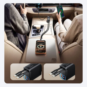 Orico Twin Reach 45W USB-A + USB-C automobilinis įkroviklis with Two Retractable USB-C Cables - juodos spalvos - Image 8