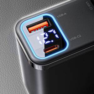 Orico Twin Reach 45W USB-A + USB-C automobilinis įkroviklis with Two Retractable USB-C Cables - juodos spalvos - Image 9