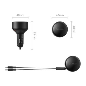 Orico Dual Stretch 60W USB-C automobilinis įkroviklis with Two Retractable USB-C + Lightning Cables - juodos spalvos - Image 2