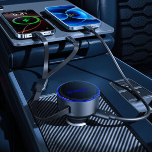 Orico Dual Stretch 60W USB-C automobilinis įkroviklis with Two Retractable USB-C + Lightning Cables - juodos spalvos - Image 7