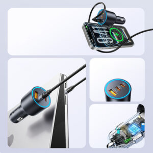 Orico HyperDrive 165W USB-A + 2x USB-C automobilinis įkroviklis - juodos spalvos - Image 4