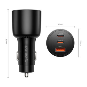 Orico PowerLink 165W USB-A + 2x USB-C automobilinis įkroviklis - juodos spalvos - Image 2