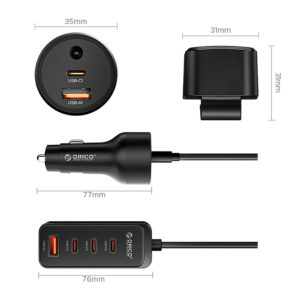 Orico ChargeClip 108W automobilinis įkroviklis 2x USB-A + 4x USB-C with Clip - juodos spalvos - Image 2