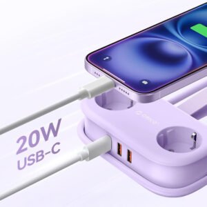 Orico AP3 20W GaN 5in1 Power Strip 2x AC + 2x USB-A + 1x USB-C - violetinės spalvos - Image 4