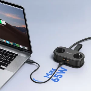 Orico AP3 20W GaN 5in1 Power Strip 2x AC + 2x USB-A + 1x USB-C - juodos spalvos - Image 3