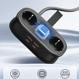Orico AP3 20W GaN 5in1 Power Strip 2x AC + 2x USB-A + 1x USB-C - juodos spalvos - Image 4