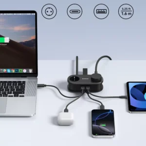 Orico AP3 20W GaN 5in1 Power Strip 2x AC + 2x USB-A + 1x USB-C - juodos spalvos - Image 5