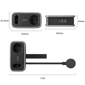 Orico AP3 65W GaN 6in1 Power Strip 2x AC + 2x USB-A + 2x USB-C - juodos spalvos - Image 4