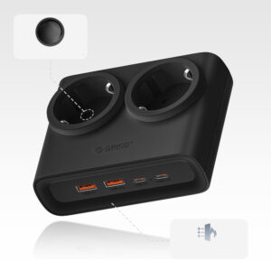 Orico PDC25 25W 6in1 Power Strip 2x AC + 2x USB-A + 2x USB-C - juodos spalvos - Image 2