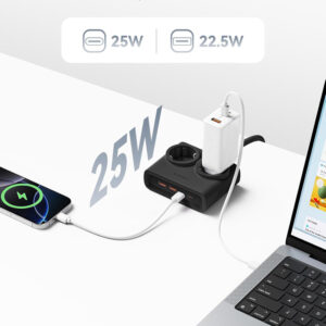 Orico PDC25 25W 6in1 Power Strip 2x AC + 2x USB-A + 2x USB-C - juodos spalvos - Image 3