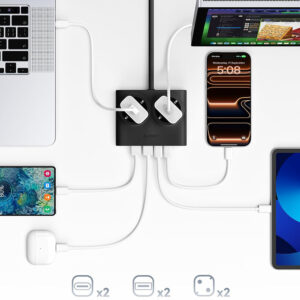 Orico PDC25 25W 6in1 Power Strip 2x AC + 2x USB-A + 2x USB-C - juodos spalvos - Image 7