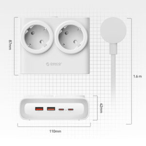 Orico PDC25 25W 6in1 Power Strip 2x AC + 2x USB-A + 2x USB-C - baltos spalvos - Image 4