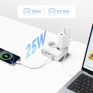 Orico PDC25 25W 6in1 Power Strip 2x AC + 2x USB-A + 2x USB-C - baltos spalvos - Image 5