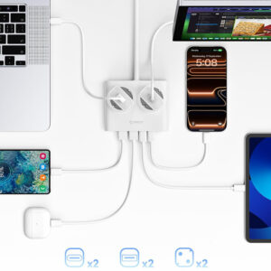 Orico PDC25 25W 6in1 Power Strip 2x AC + 2x USB-A + 2x USB-C - baltos spalvos - Image 6